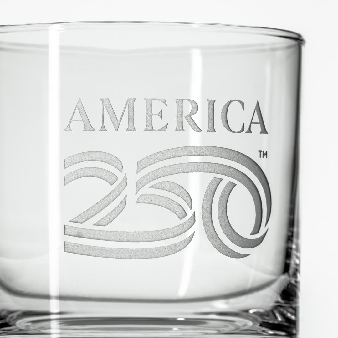 America 250 1776 10oz On The Rocks Whiskey Cocktail Glass Detailed Sand Engraving by Rolf Glass