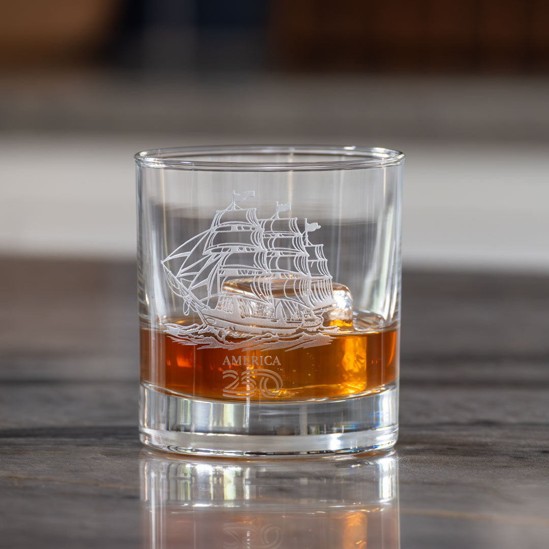 America 250 Tall Ship 10oz On the Rocks Glass by Rolf Glass