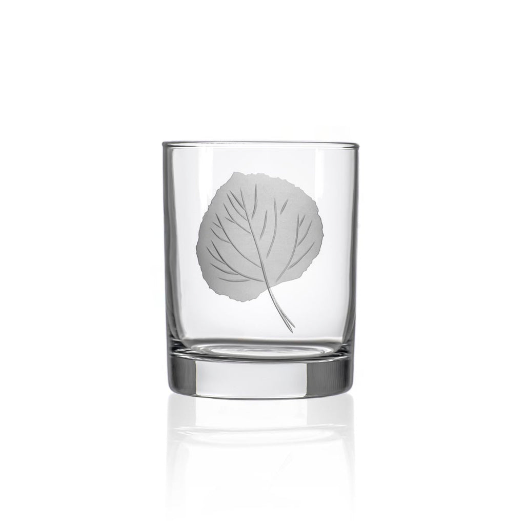 Rolf Glass Aspen Leaf Double Old Fashioned Glasses (Set of 4) Clear