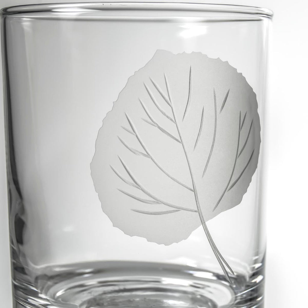 Rolf Glass Aspen Leaf Double Old Fashioned Glasses (Set of 4) Clear