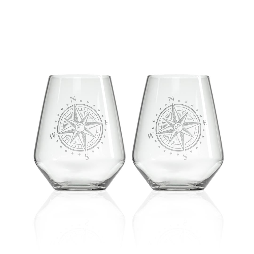 Rolf Glass Compass Star 18oz Stemless Wine Glass set fo 2