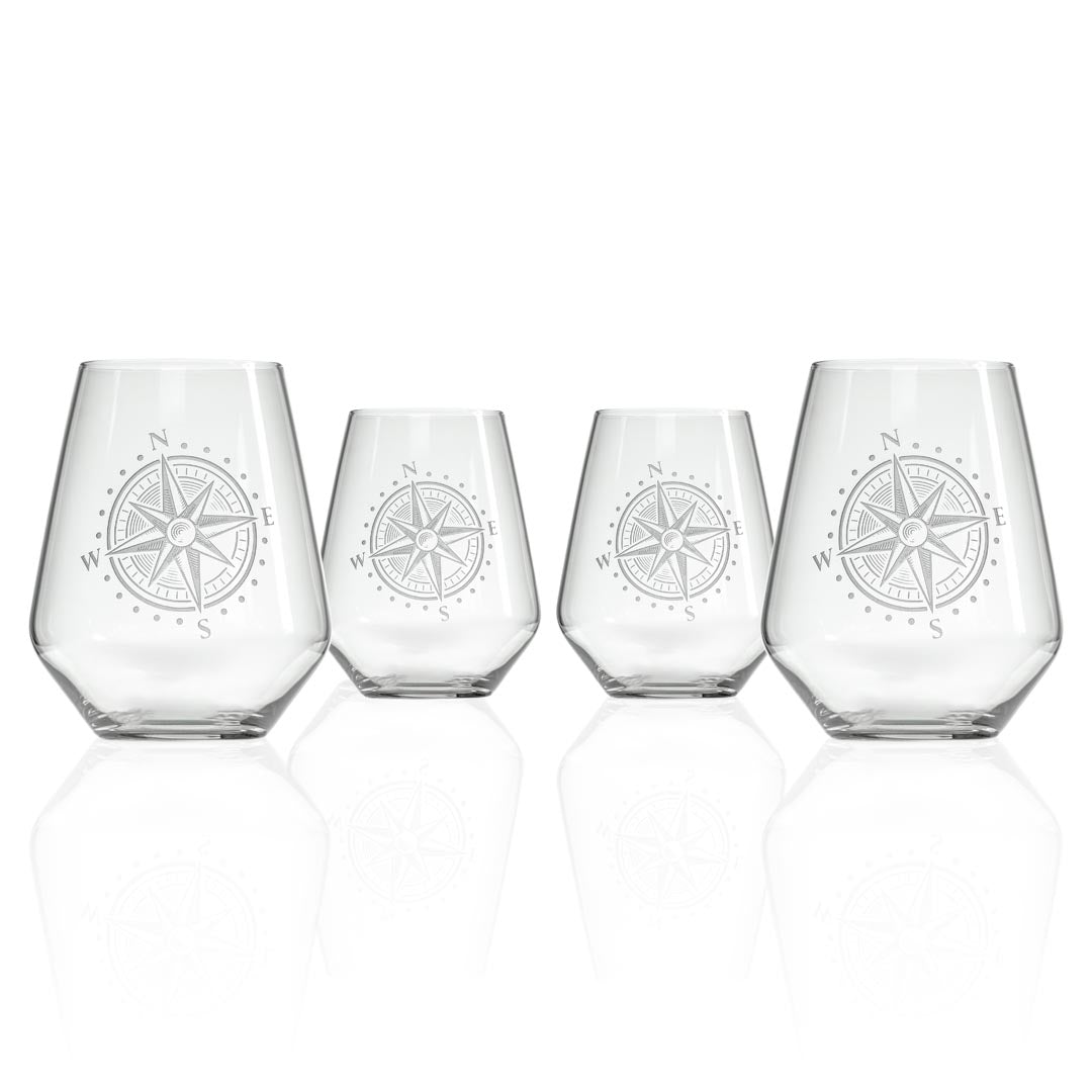 Rolf Glass Compass Star 18oz Stemless Wine Glass set of 4