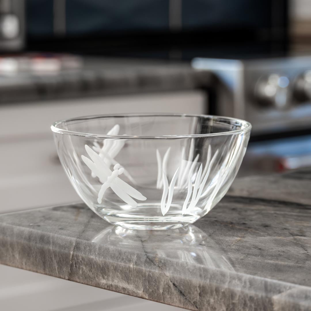Rolf Glass Dragonfly Small Round Bowl in a kitchen