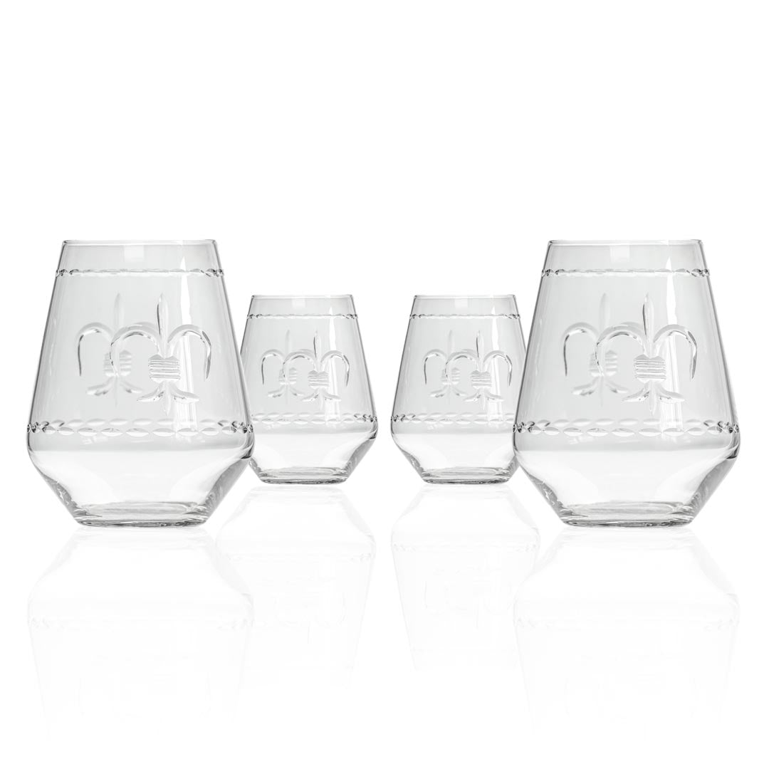 Rolf Glass Fleur De Lis 18oz Stemless Wine Glass set of 4