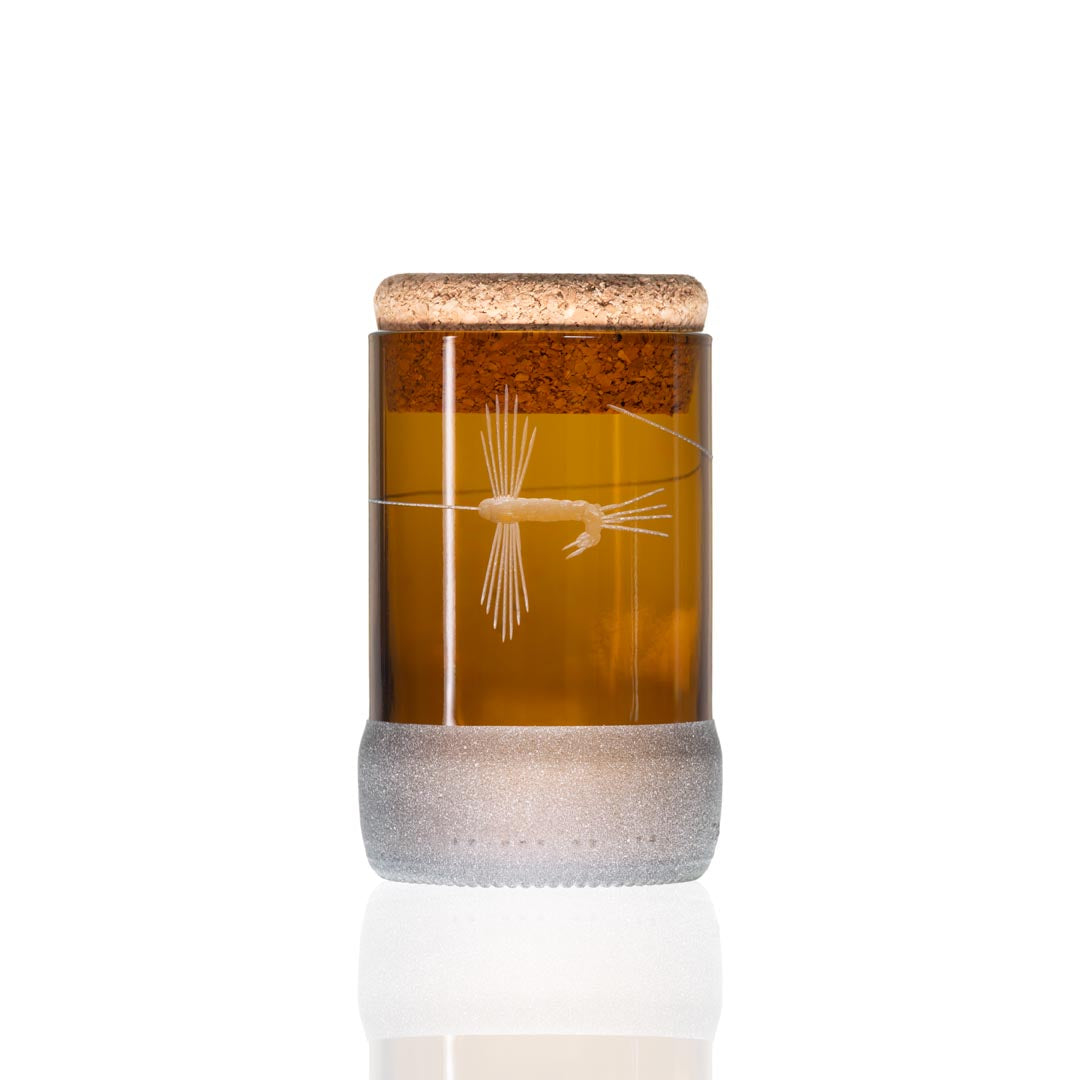 Fly Fishing 3.5 inch Twice Around Stash Jar in amber by Rolf Glass
