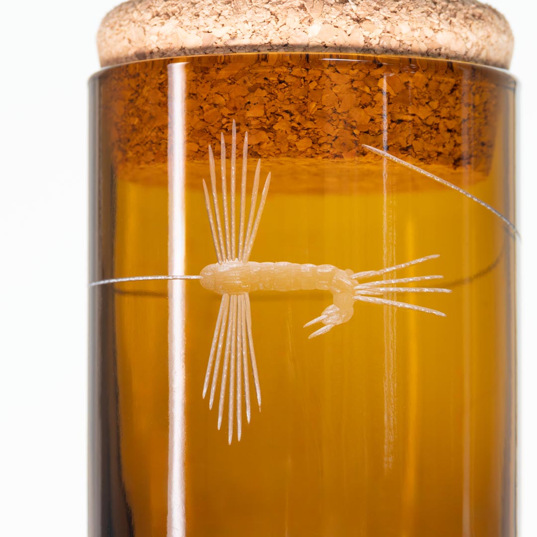 Fly Fishing 3.5 inch Twice Around Stash Jar in amber detailed engraving by Rolf Glass