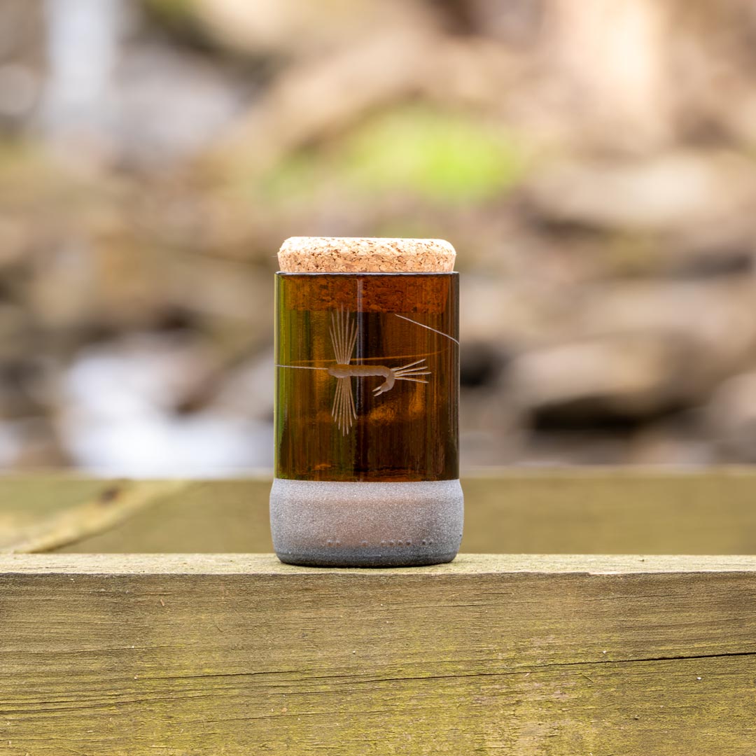 Fly Fishing Twice Around 3.5 inch stash jar with cork stopper by Rolf Glass