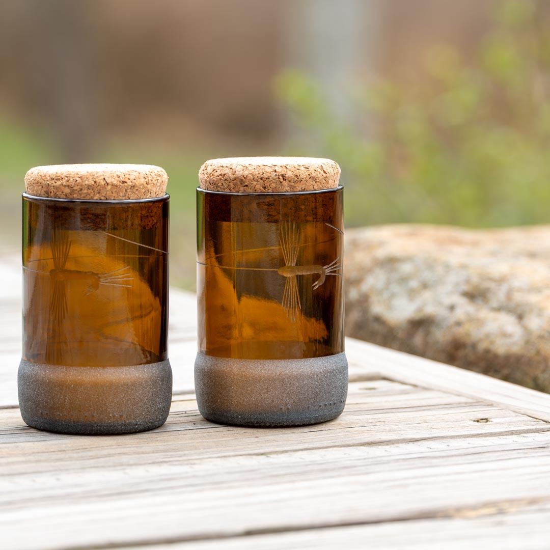 Fly Fishing Twice Around 3.5 inch stash jar with cork stopper by Rolf Glass