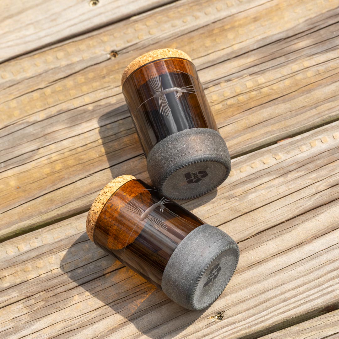 Fly Fishing Twice Around 3.5 inch stash jar with cork stopper by Rolf Glass