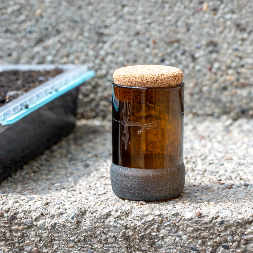 Fly Fishing Twice Around 3.5 inch stash jar with cork stopper by Rolf Glass