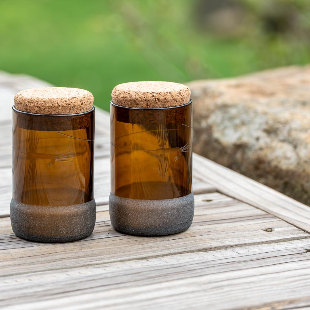 Fly Fishing Twice Around 3.5 inch stash jar with cork stopper by Rolf Glass