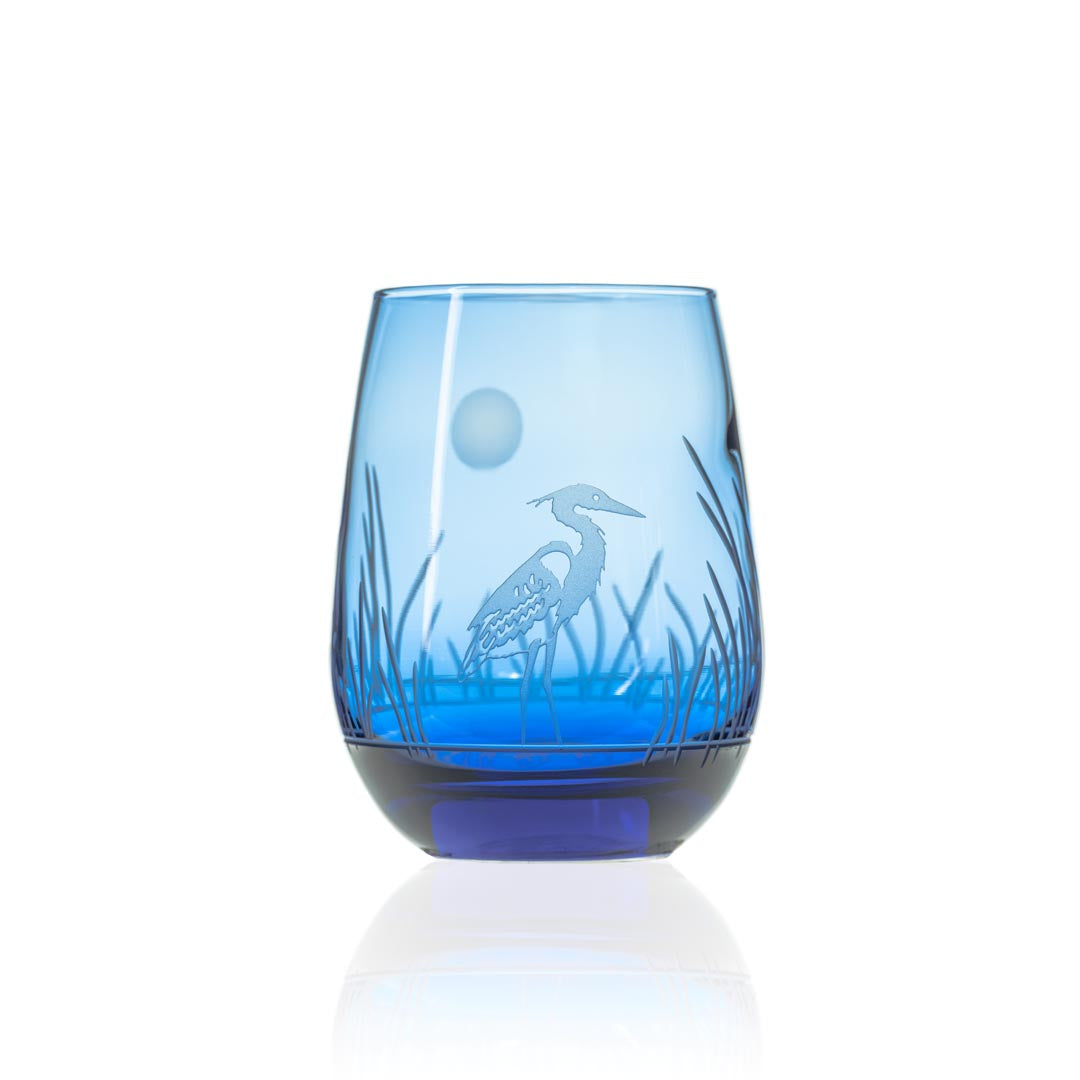 Heron 15oz Blue Stemless Wine Glass by Rolf Glass