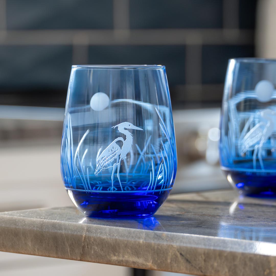 Heron 15oz Blue Stemless Wine Glass by Rolf Glass