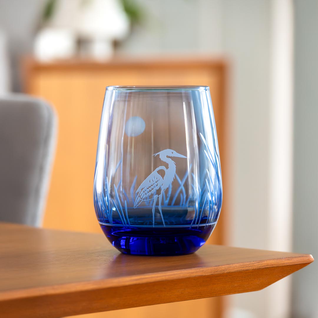Heron 15oz Blue Stemless Wine Glass by Rolf Glass