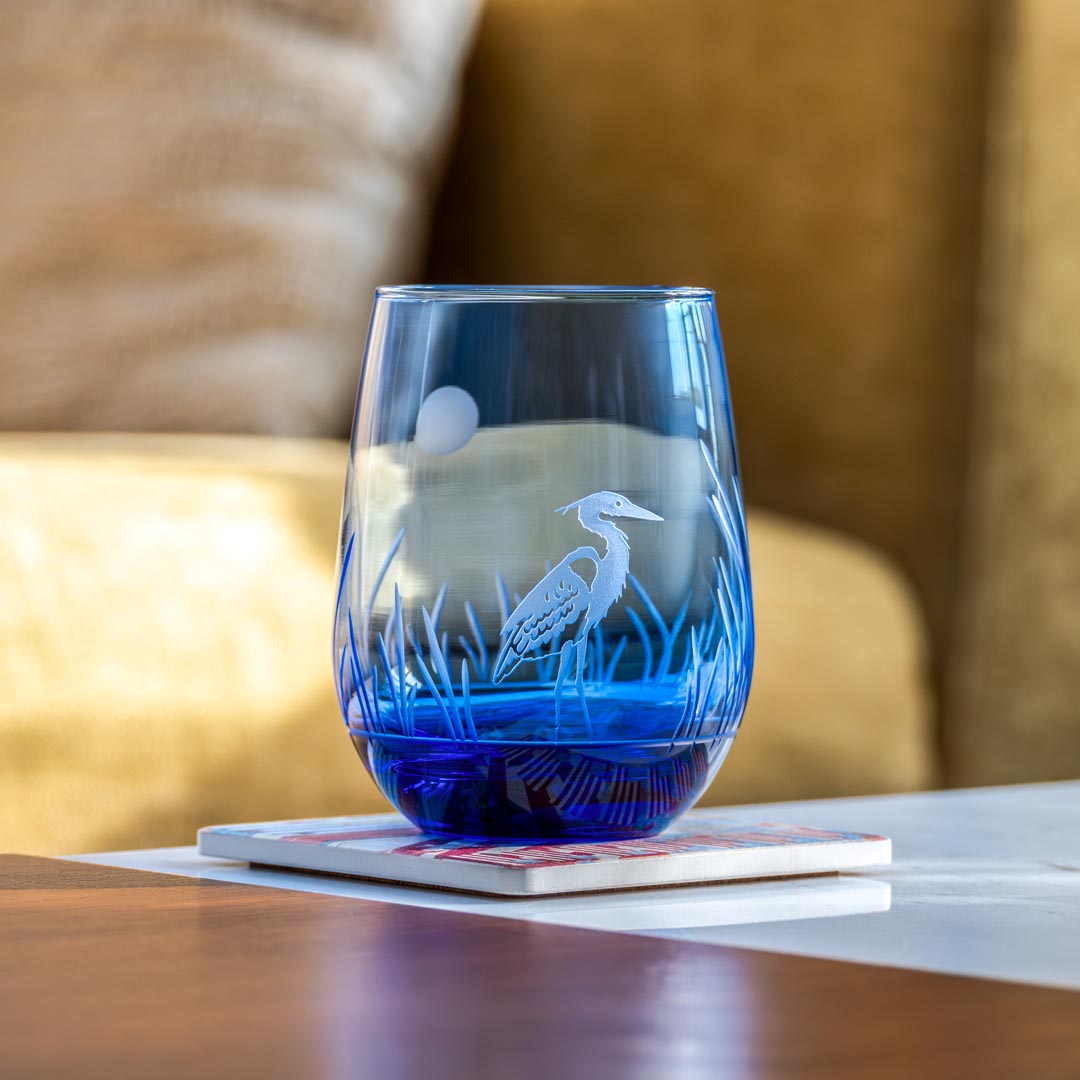 Heron 15oz Blue Stemless Wine Glass by Rolf Glass