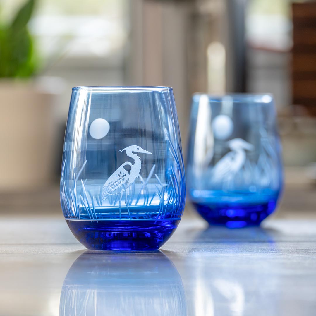 Heron 15oz Blue Stemless Wine Glass by Rolf Glass
