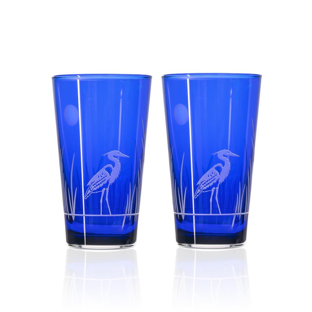 Heron 17oz Cobalt Blue Beer Pint Glass Set of 2 by Rolf Glass