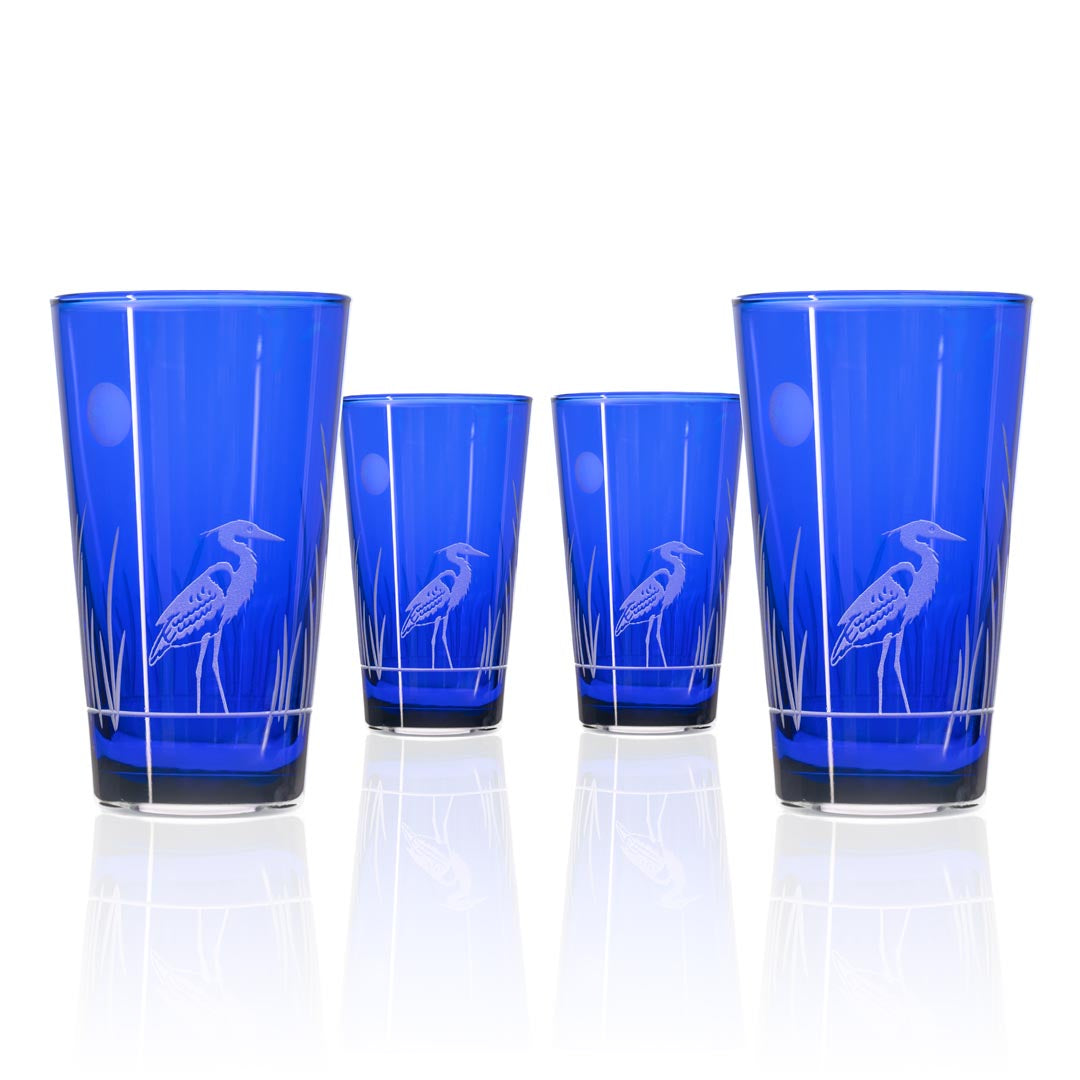 Heron 17oz Cobalt Blue Beer Pint Glass Set of 4 by Rolf Glass