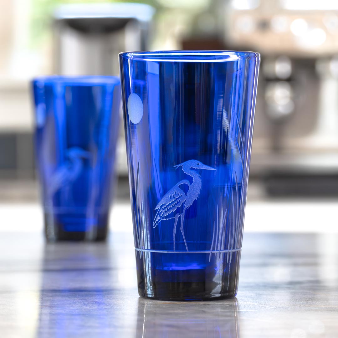 Heron 17oz Cobalt Blue Beer Pine by Rolf Glass