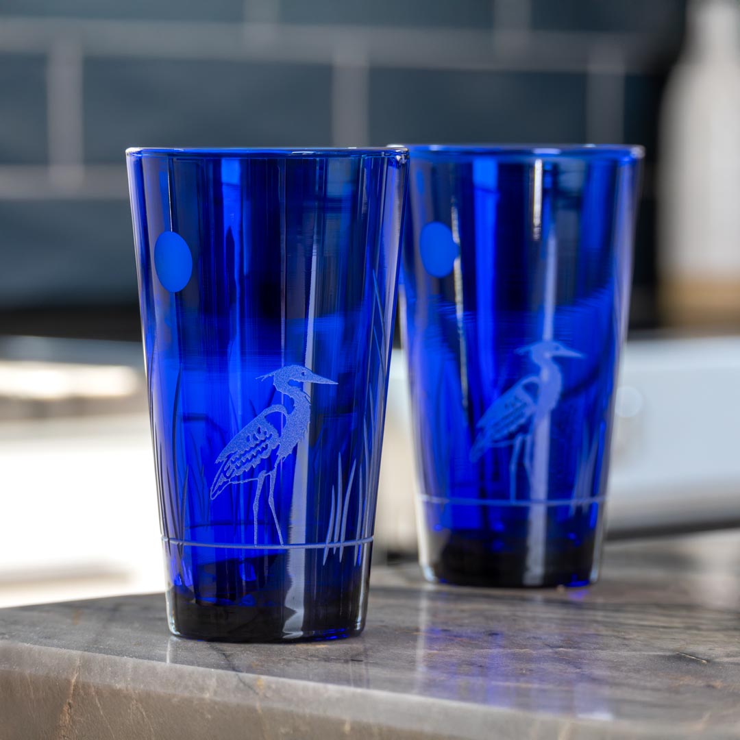 Heron 17oz Cobalt Blue Beer Pine by Rolf Glass