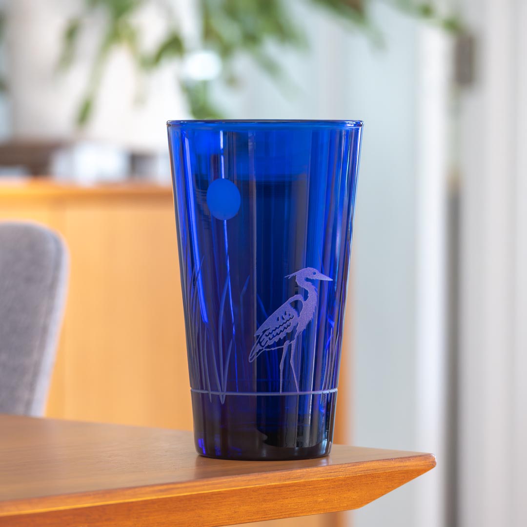 Heron 17oz Cobalt Blue Beer Pine by Rolf Glass