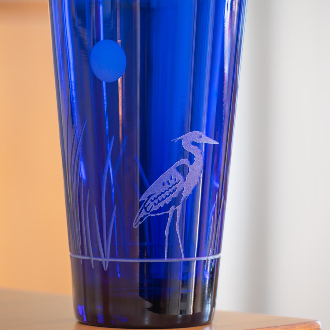 Heron 17oz Cobalt Blue Beer Pine by Rolf Glass