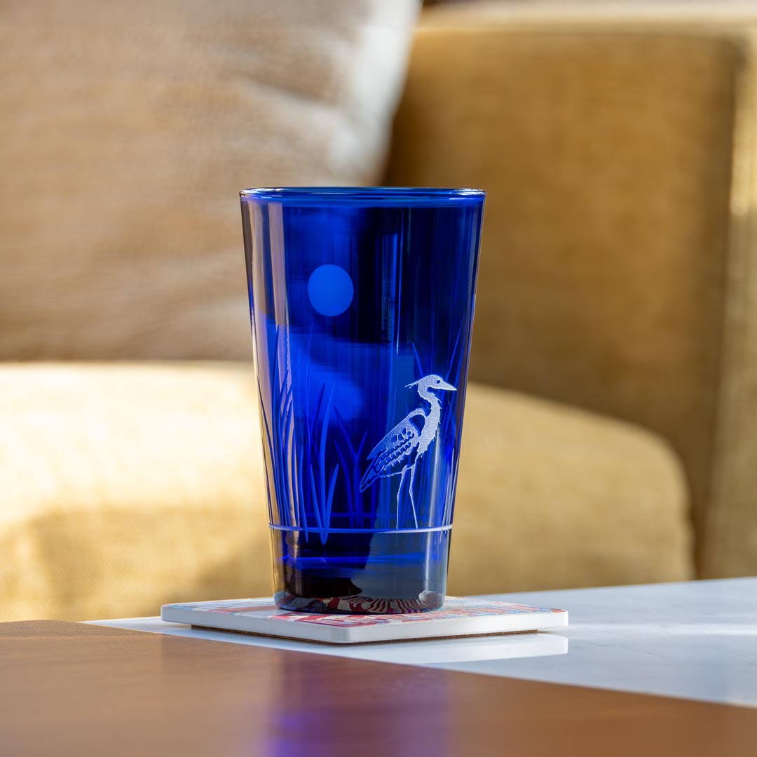 Heron 17oz Cobalt Blue Beer Pine by Rolf Glass