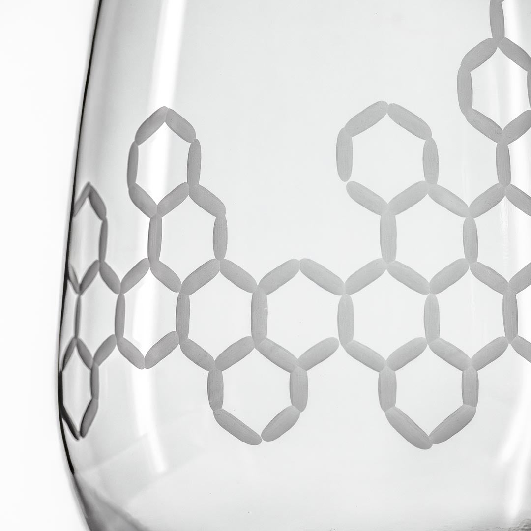Honeycomb 17oz Stemless Wine Glass detailed diamond wheel engraving by Rolf Glass