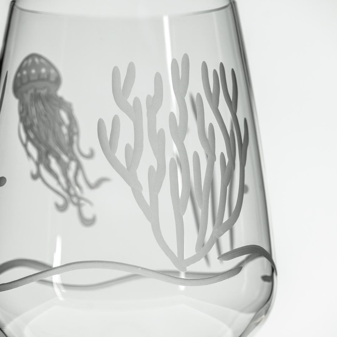 Jellyfish 19.5oz All Purpose Wine Glass diamond wheel engraved by Rolf Glass