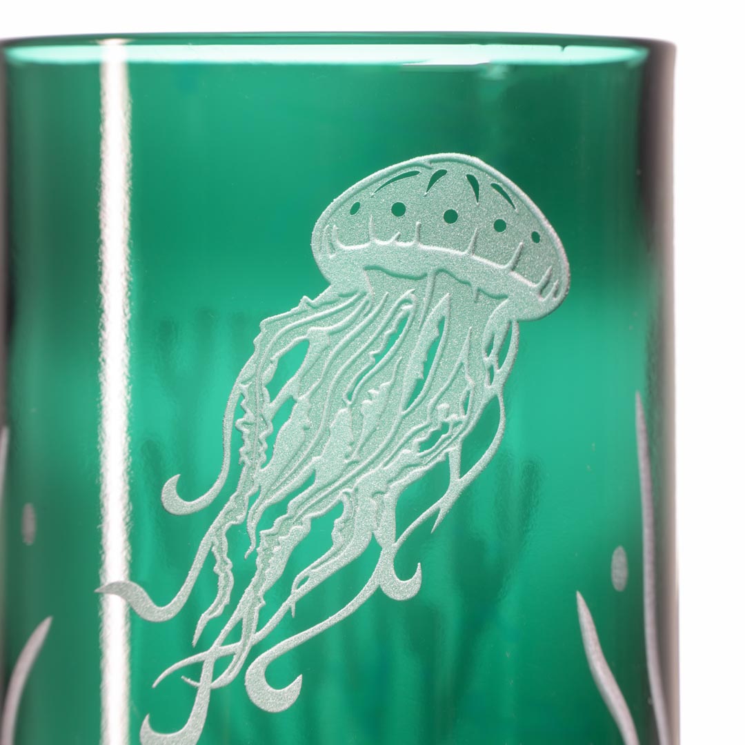 Jellyfish Twice Around 12oz Teal Repurposed Tumbler by Rolf Glass