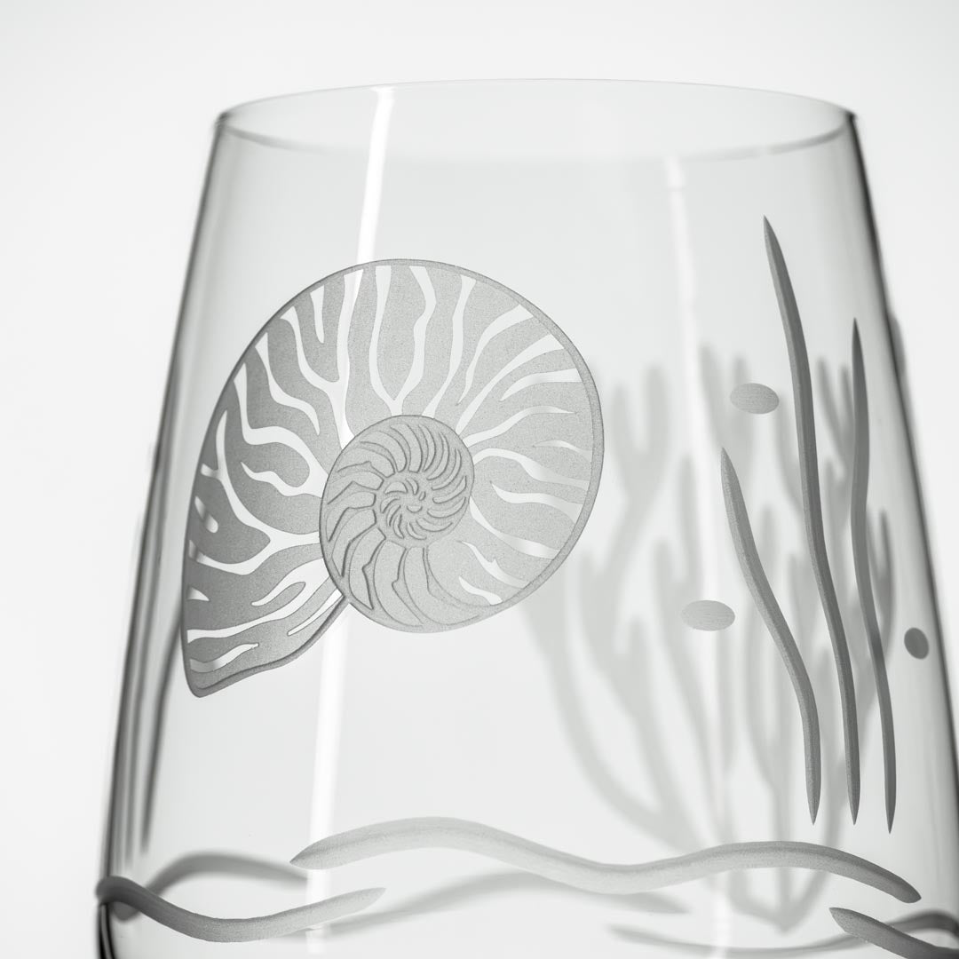 Nautilus 19.5oz All Purpose Wine Glass Detailed Sand Engraving by Rolf Glass