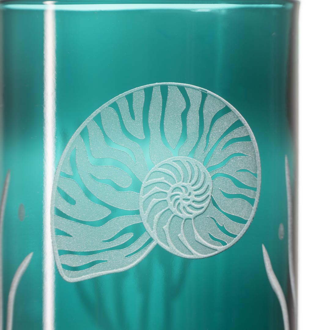 Nautilus Twice Around 12oz Teal Repurposed Tumbler by Rolf Glass