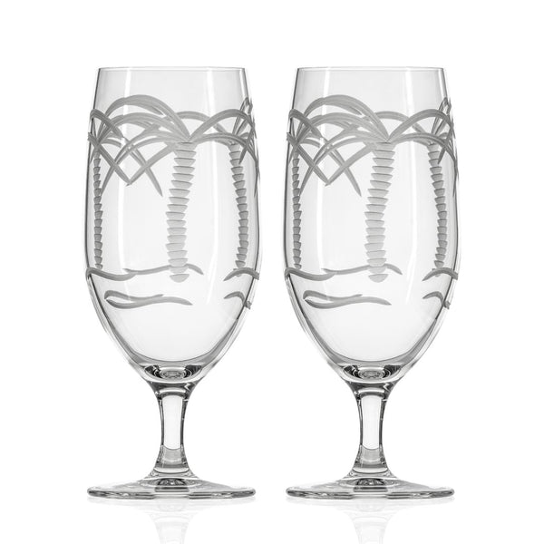 Rolf Glass Palm Tree 16oz Footed Iced Tea glass set of 2 front view on a white background