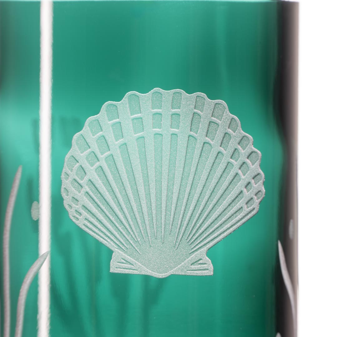 Scallop Shell Twice Around 12oz Teal Repurposed Tumbler by Rolf Glass