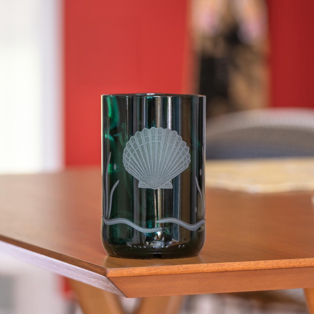 Scallop Shell Twice Around 12oz Teal Repurposed Tumbler by Rolf Glass