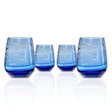 Rolf Glass School of Fish 15oz Blue Stemless Wine Tumbler set of 4