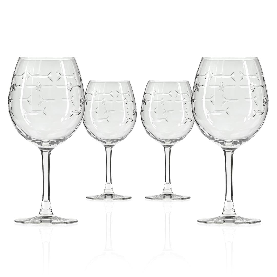 Rolf Glass School of Fish 18oz Balloon Red Wine Glass White Background Front View Set of 4