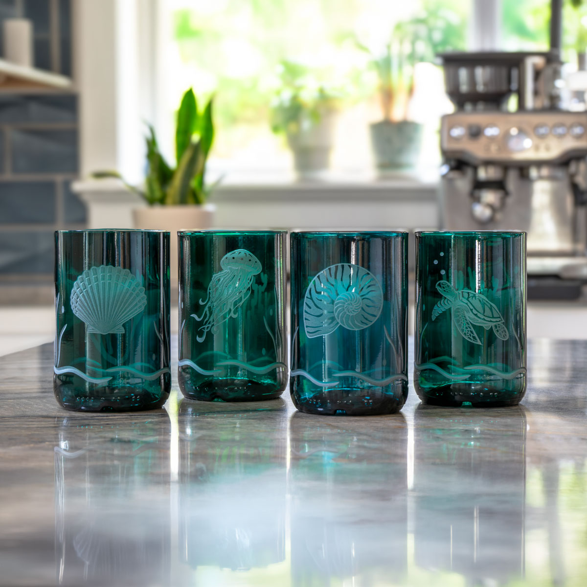 Twice Around Sea Creatures 12oz Teal Tumblers by Rolf Glass