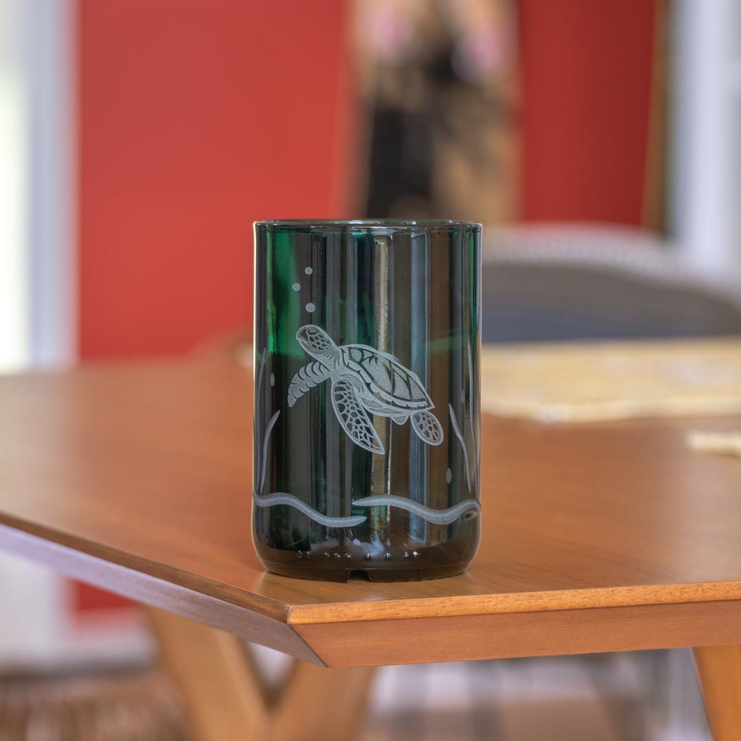 Sea Turtle Twice Around 12oz Teal Repurposed Tumbler by Rolf Glass