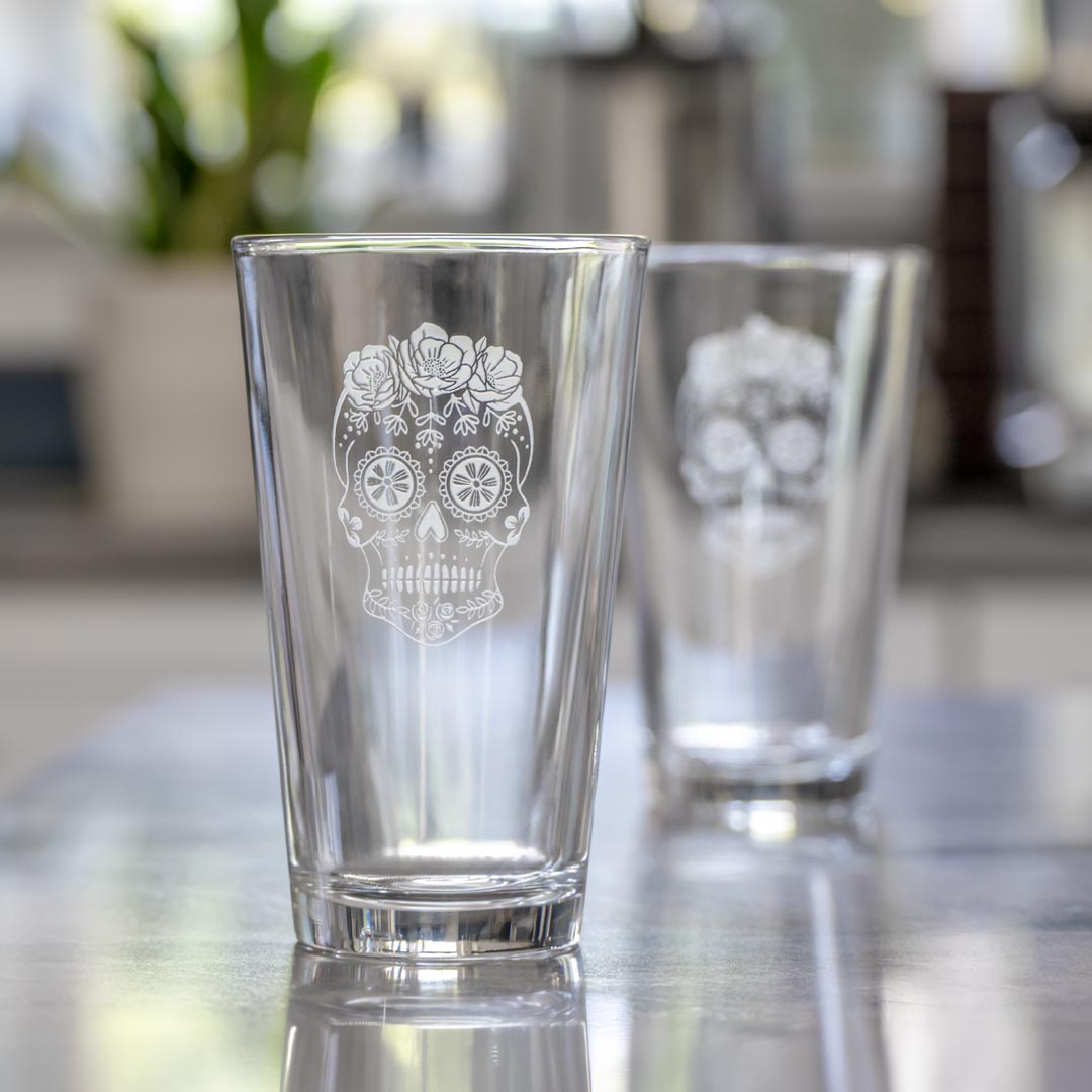 Sugar Skull 16oz Beer Pint Glass by Rolf Glass