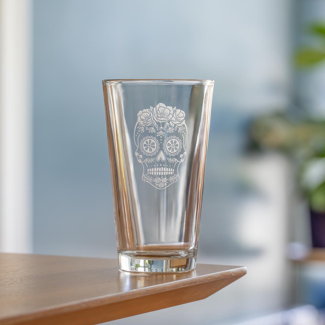 Sugar Skull 16oz Beer Pint Glass by Rolf Glass