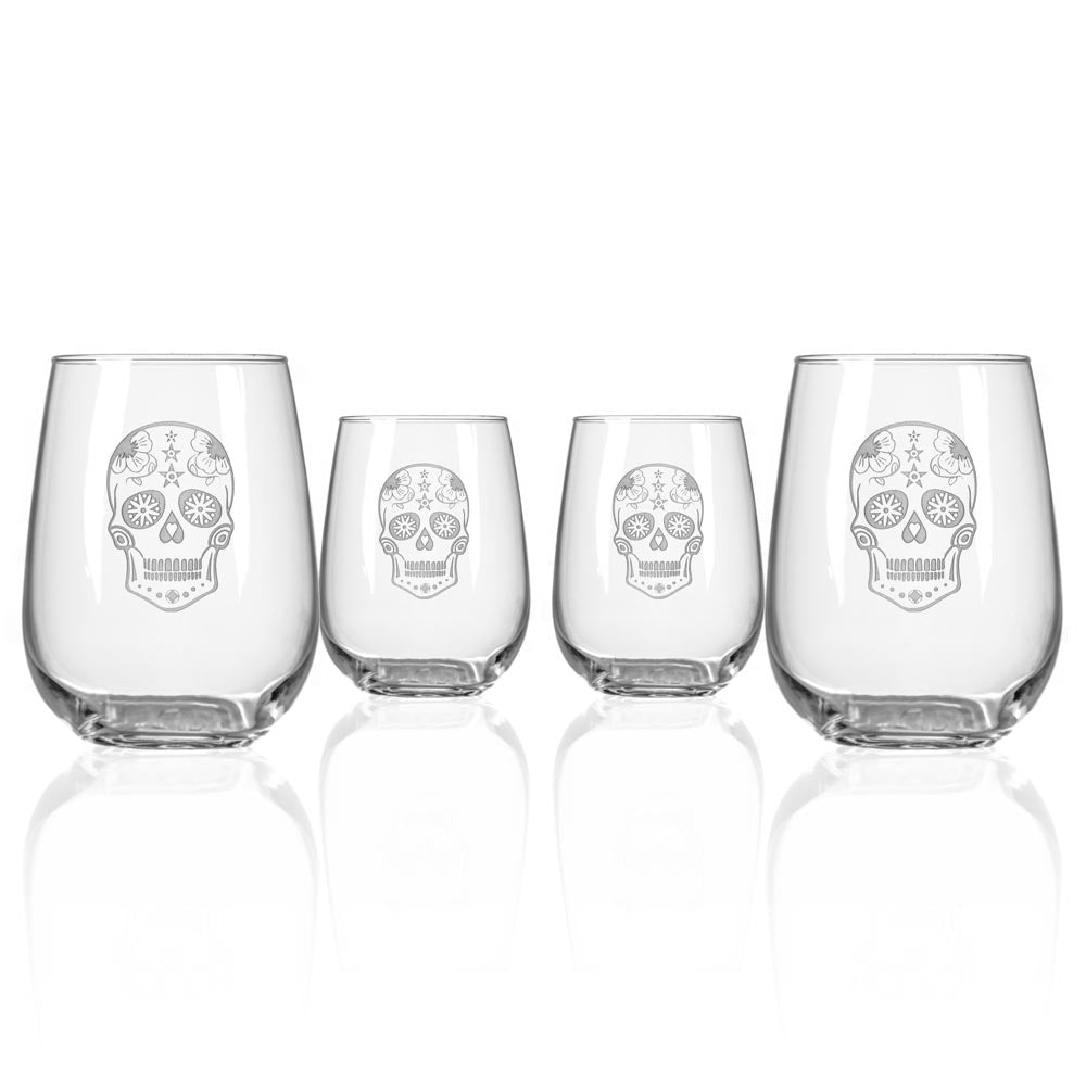 Rolf Glass Sugar Skull 17oz Stemless Wine Tumbler Glass