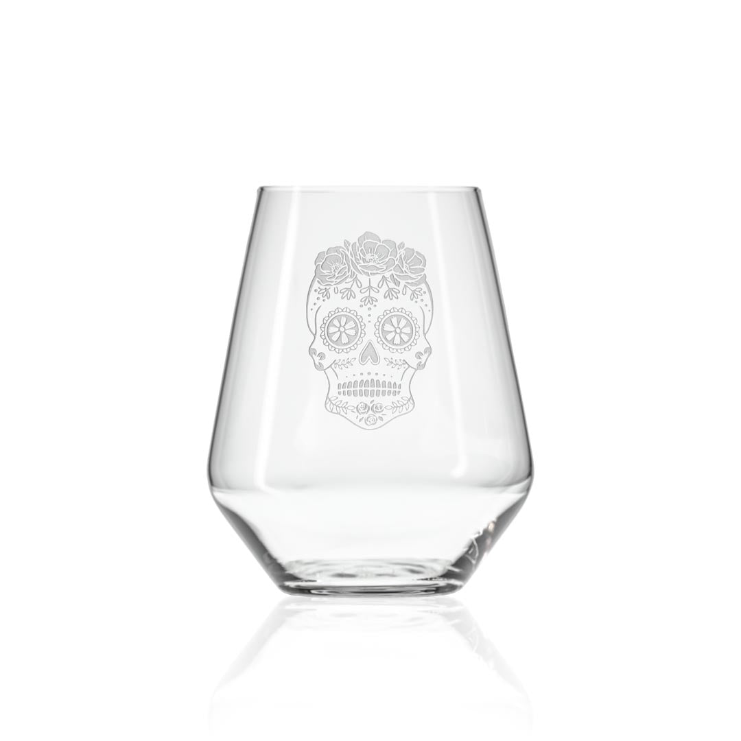 Sugar Skull 18oz Stemless Wine Glass by Rolf Glass