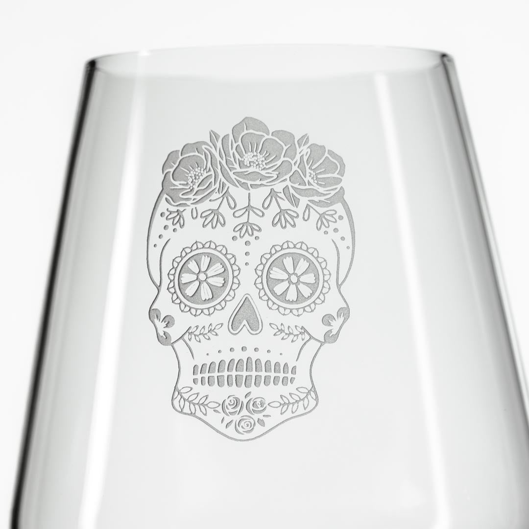 Sugar Skull 18oz Stemless Wine Glass by Rolf Glass
