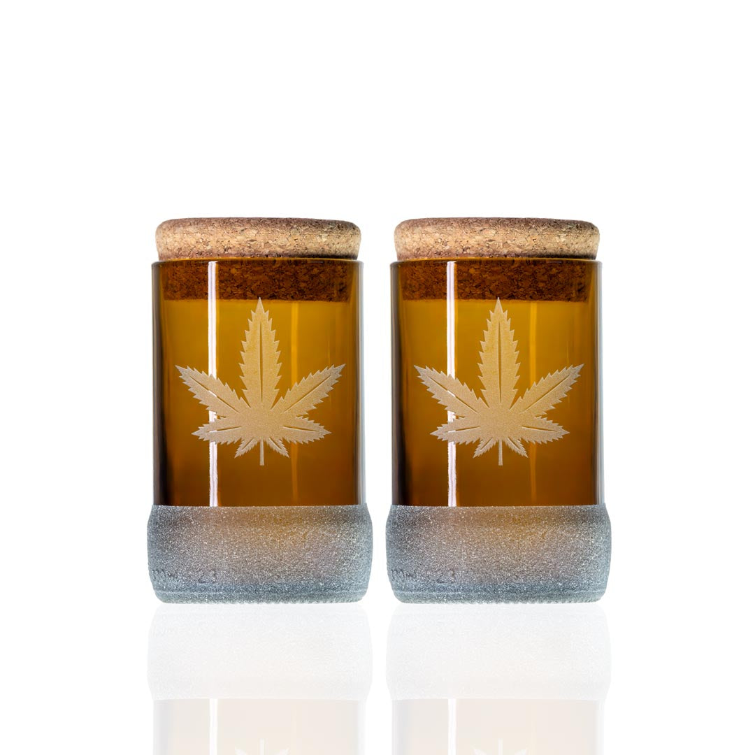 Rolf Glass Twice Around Go Green! 3.5in Stash Jar & Cork Stopper set of 2 in gift box