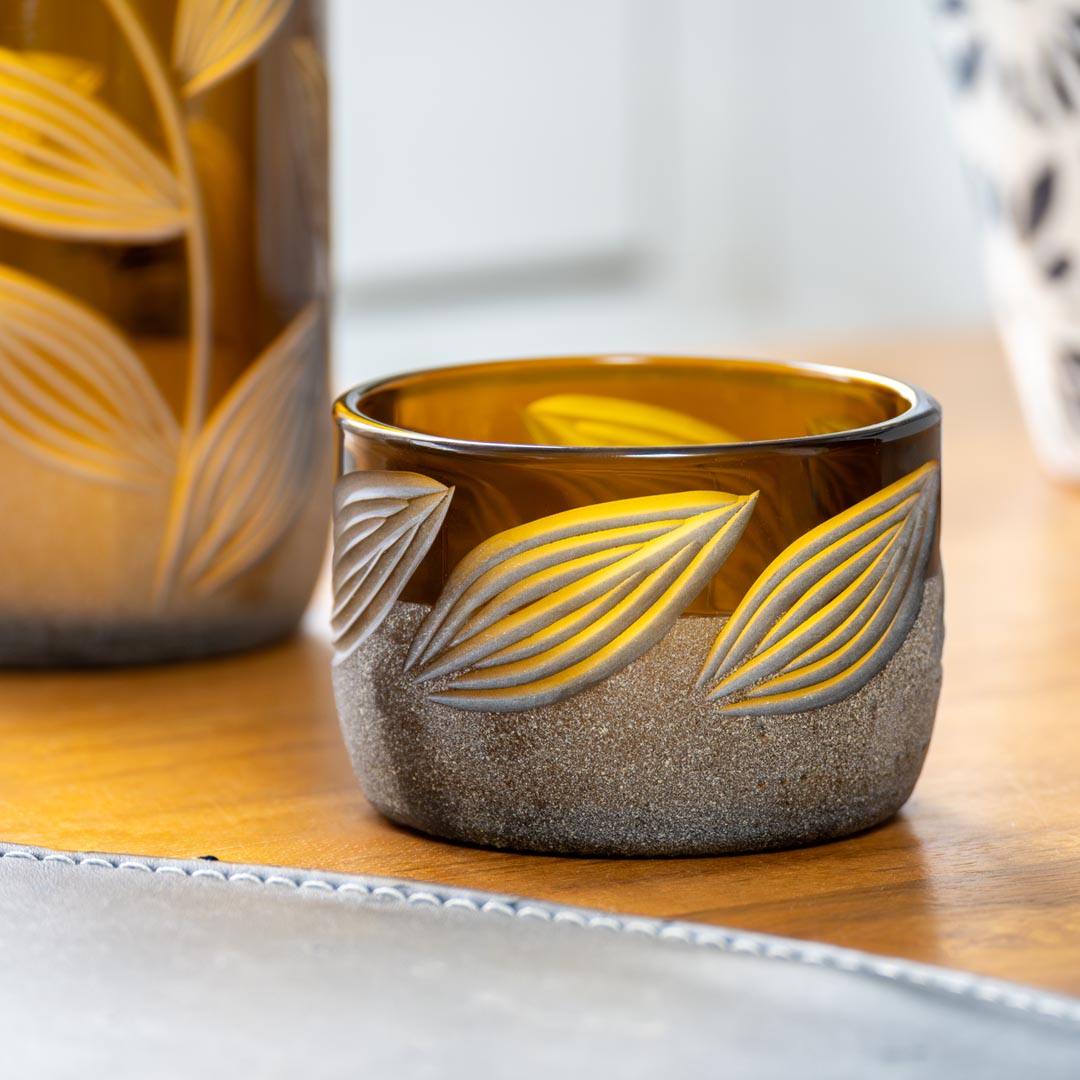 Rolf Glass Twice Around Citrus Garden Mocha 2in Mini Sipper is engraved elegantly