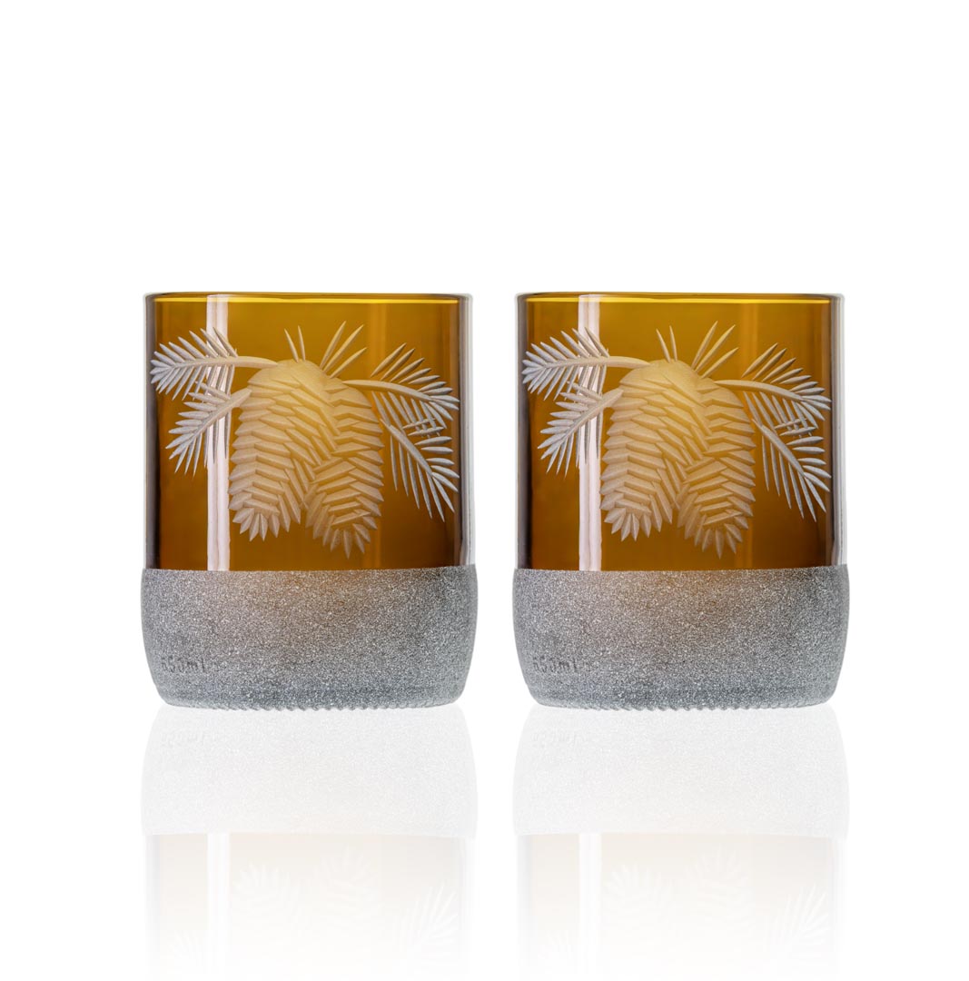 Rolf Glass Twice Around Woodland Pine 8oz Mocha Tumbler set of 2 glasses in a gift box