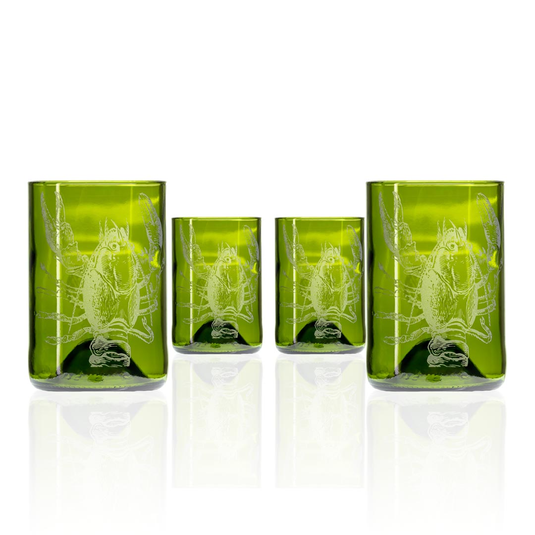 Upcycled Lola Lobster 12oz Dark Green Repurposed Tumbler Set of 4 by Rolf Glass