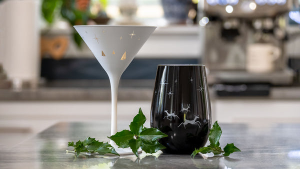 Rolf Glass Wonderland 10oz Martini and 16.5oz Stemless Wine Glass | Holiday Glassware