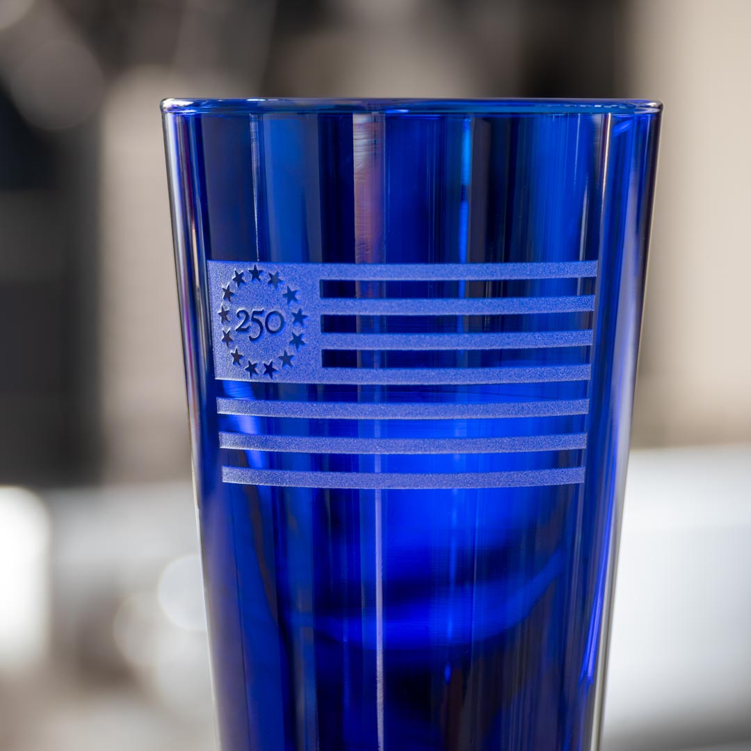America 250 Betsy Ross Flag 16oz Cobalt Blue Beer Pint Glass by Rolf Glass